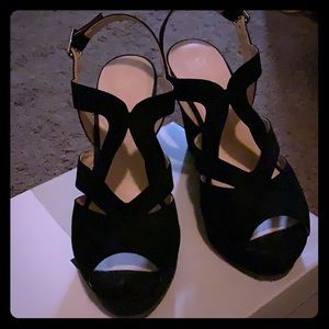BP Black Faux Suede Wedge Heels